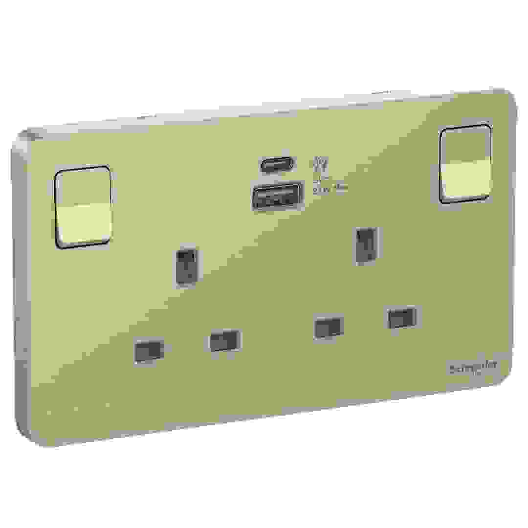 Schneider Electric 2 Gang Switched Sockets W/ 2 USB Charging Ports (17.2 cm)
