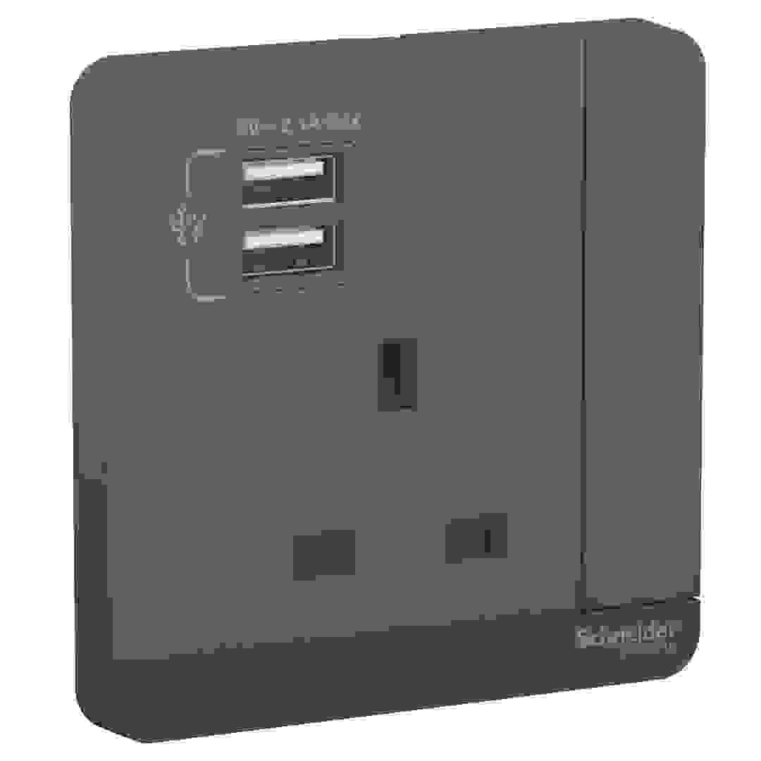 Schneider Electric 1 Gang Switched Socket W/ 2 USB Charging Ports (8.5 cm)