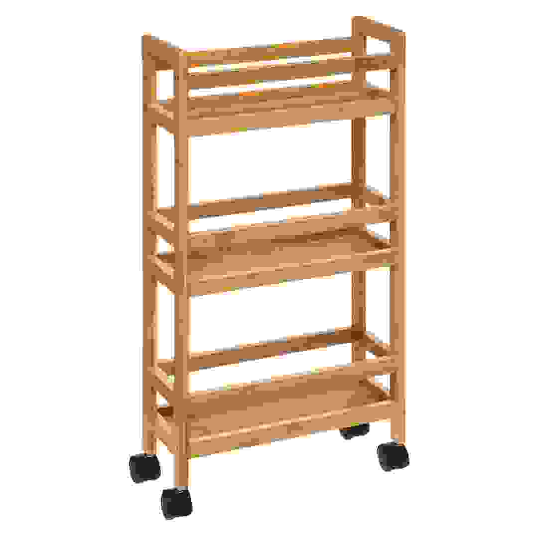 5Five 3-Tier Bamboo Narrow Wheels Trolley (36 x 15 x 74.5 cm)