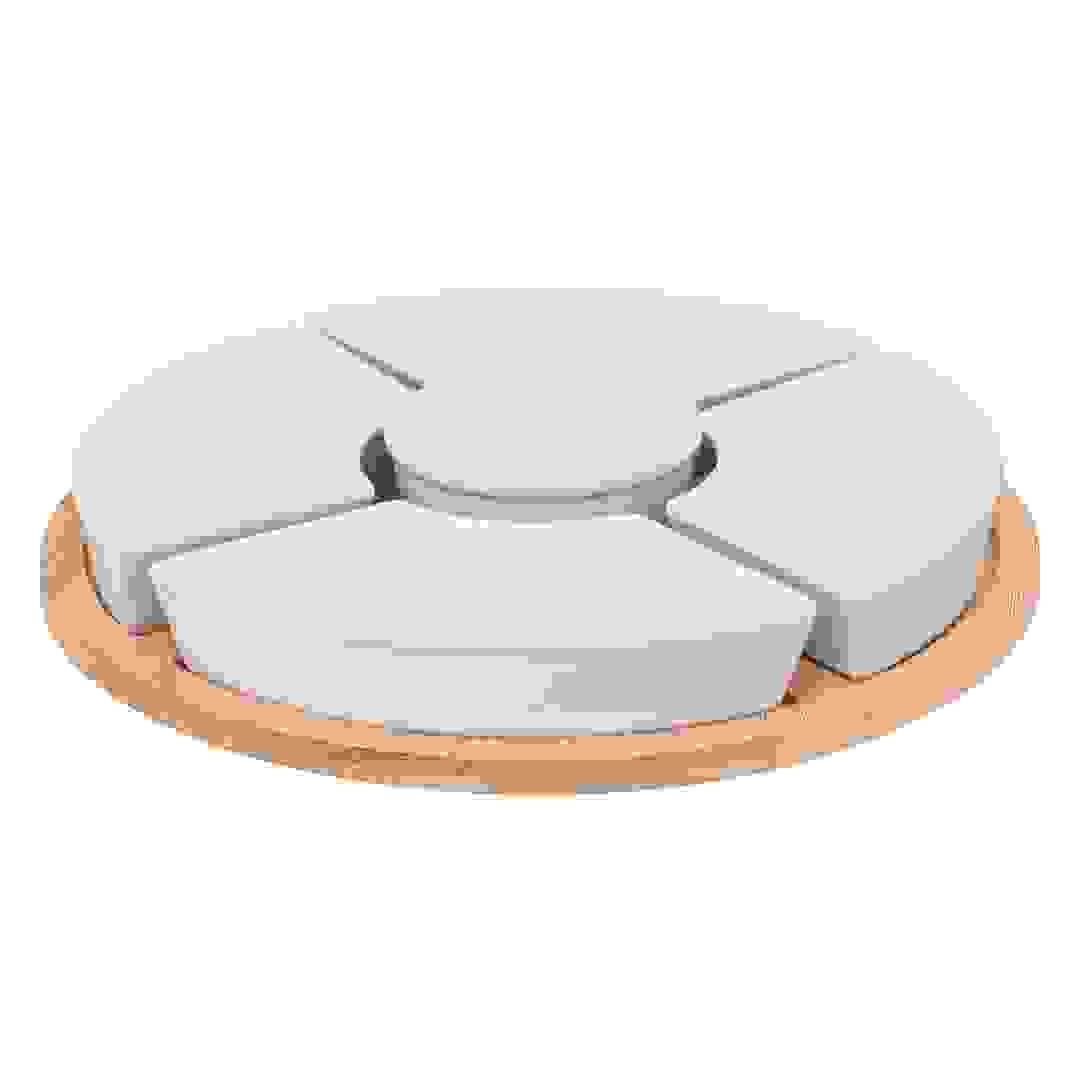 طقم تقديم مقبلات مستدير من الخيزران والبورسلين إس جي (6 قطع)