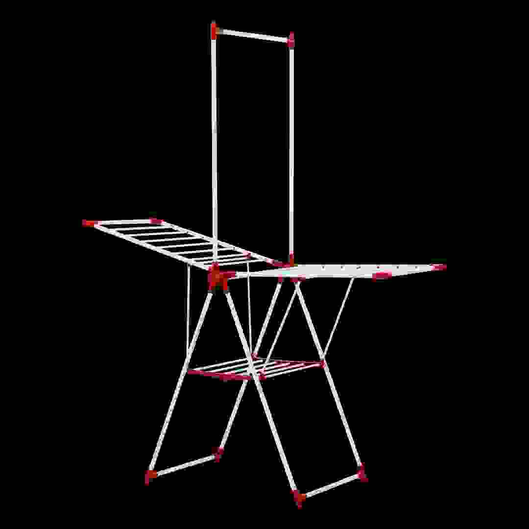 منشر غسيل قابل للطي من الفولاذ الكربوني مع علّاقة علوية (157 × 63 × 197 سم)