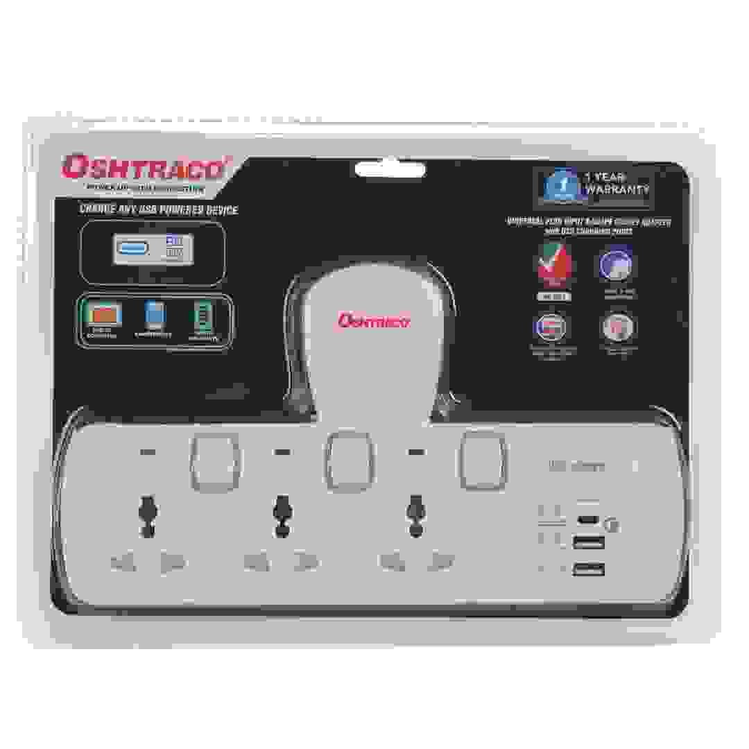 Oshtraco 3-Way Switched Universal T-Socket Adapter W/USB-C & USB-A Port (3250 W)