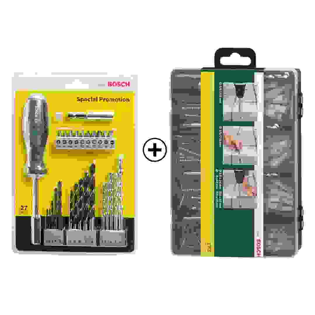 طقم لقم وريش مثقاب ومفك براغي بوش (27 قطعة) + طقم تركيب (173 قطعة)