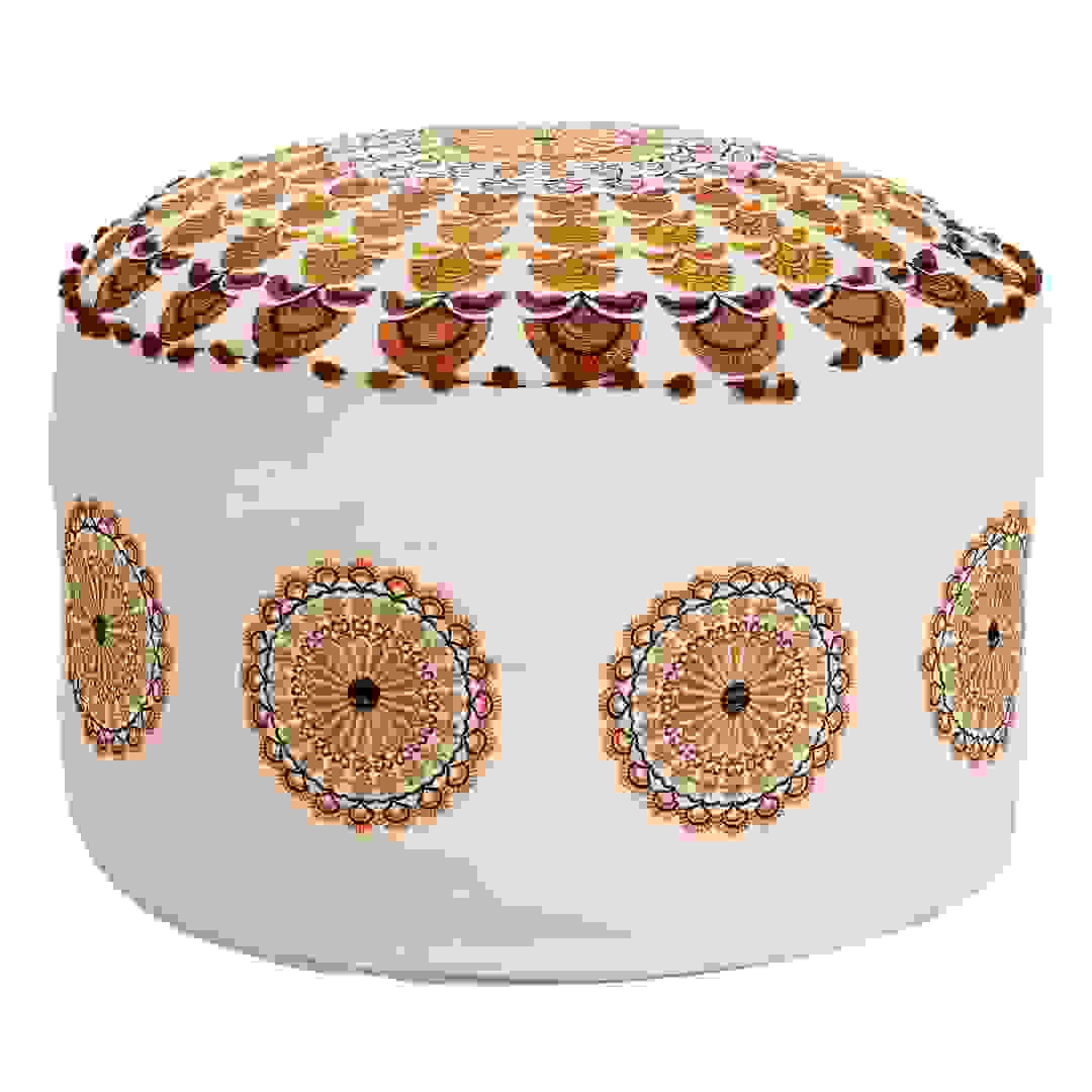 Living Space Canvas & Cotton Embroidered Pouf Cushion (51 x 38 cm)