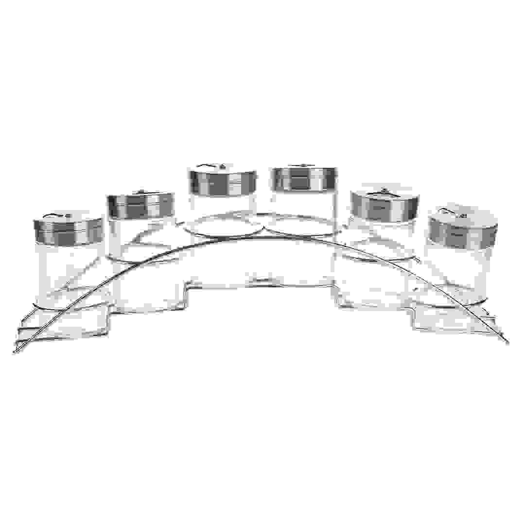 Orchid Glass Spice Jar Set W/Metal Rack (6 Pc.)