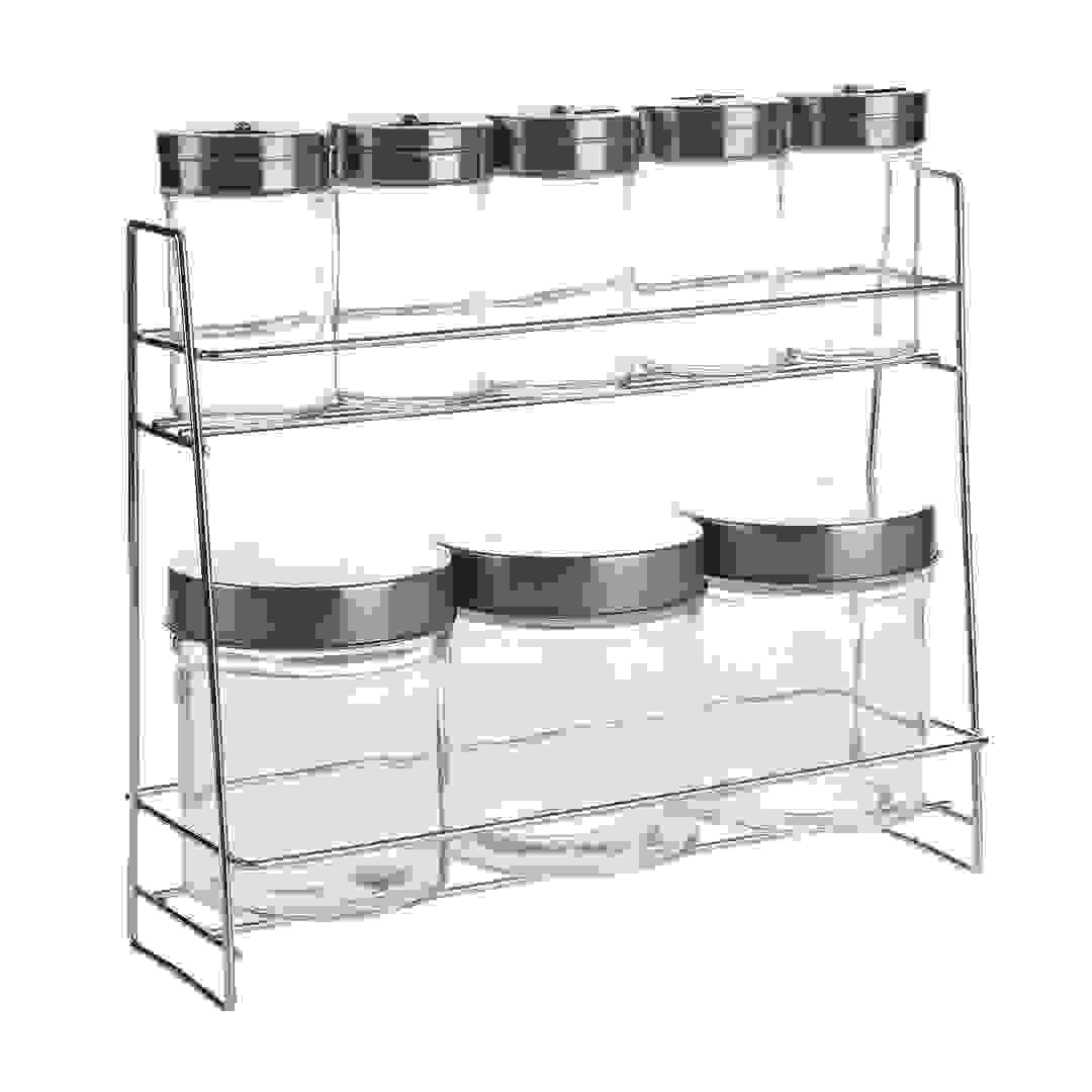 Orchid Glass Spice Jar Set W/Metal Rack (8 Pc.)