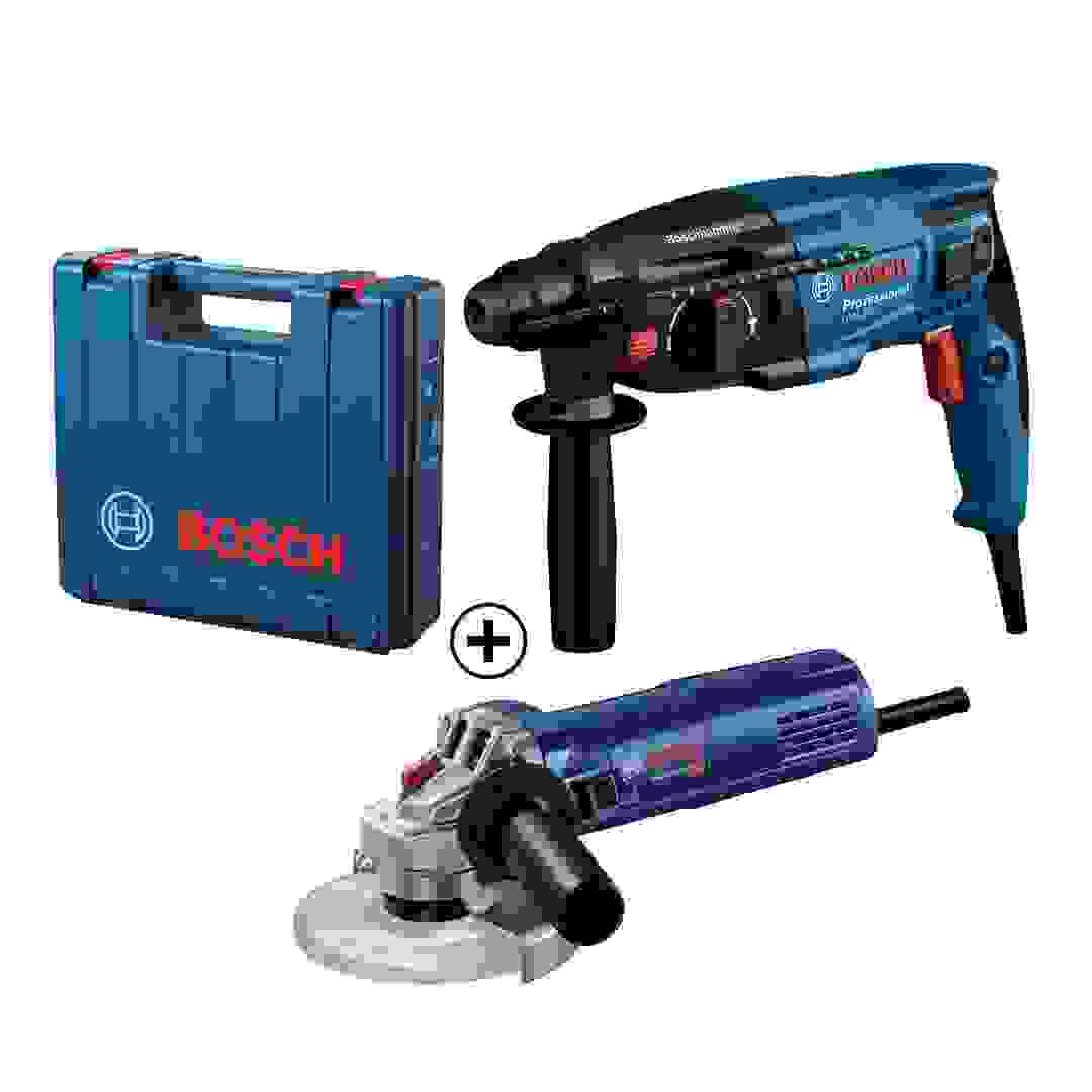 Bosch Professional Corded Rotary Hammer W/SDS Plus, GBH 220 (720 W) + Professional Corded Angle Grinder, GWS9-115 (900 W)