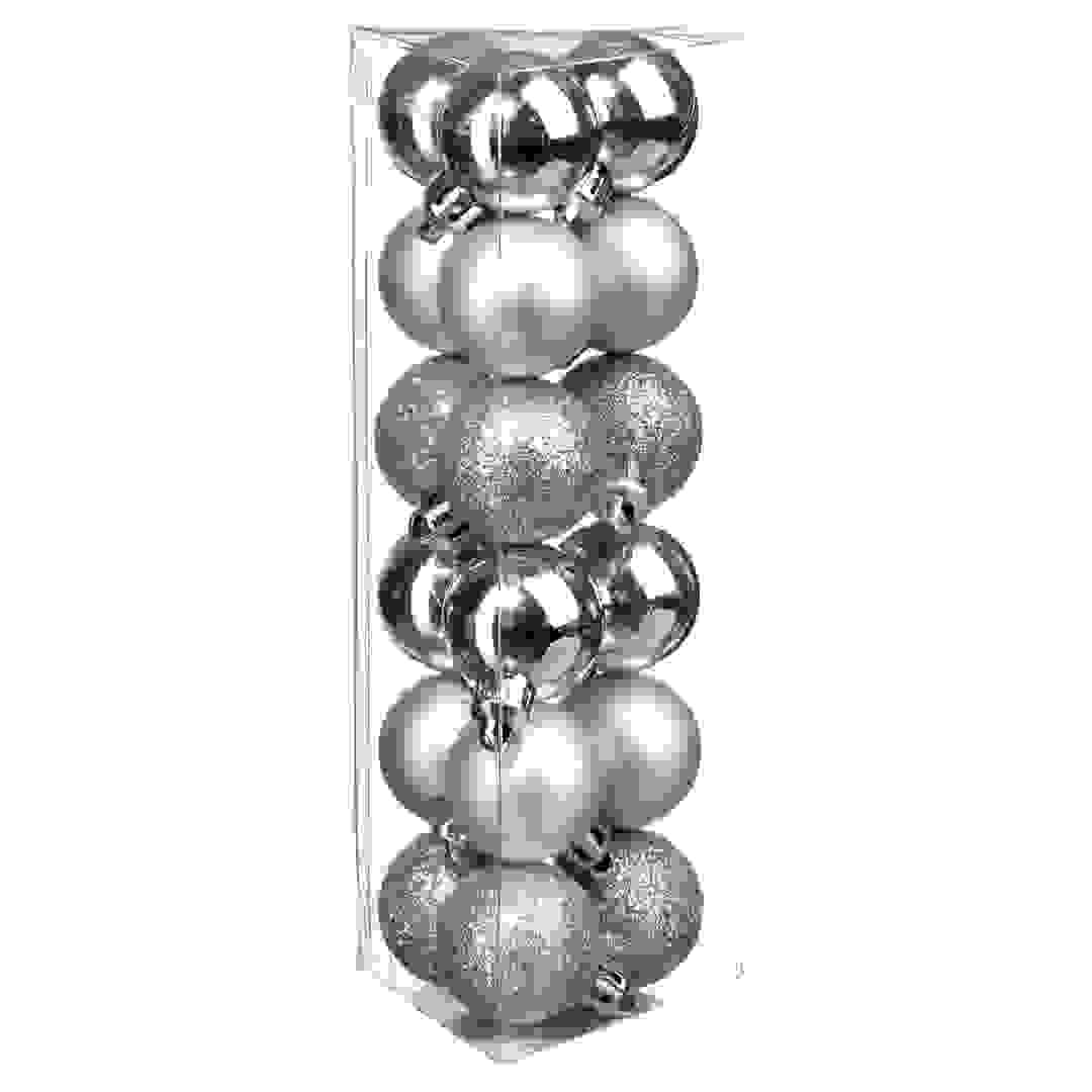 Atmosphera Plastic Tree Ornament Set (18 Pc., 3 cm, Silver)