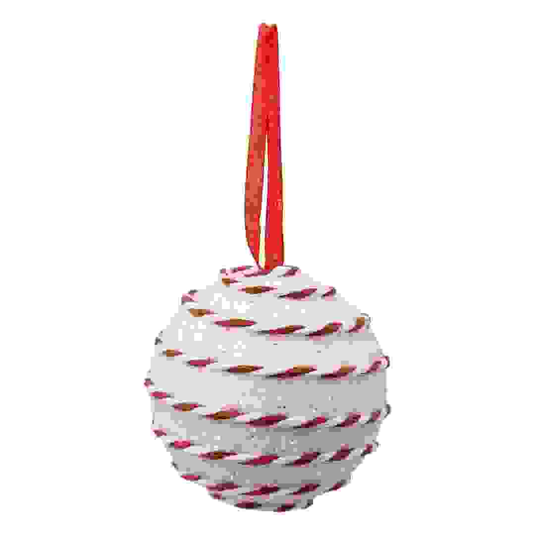 Atmosphera Glitter W/Striped Rope Bauble (8 cm)