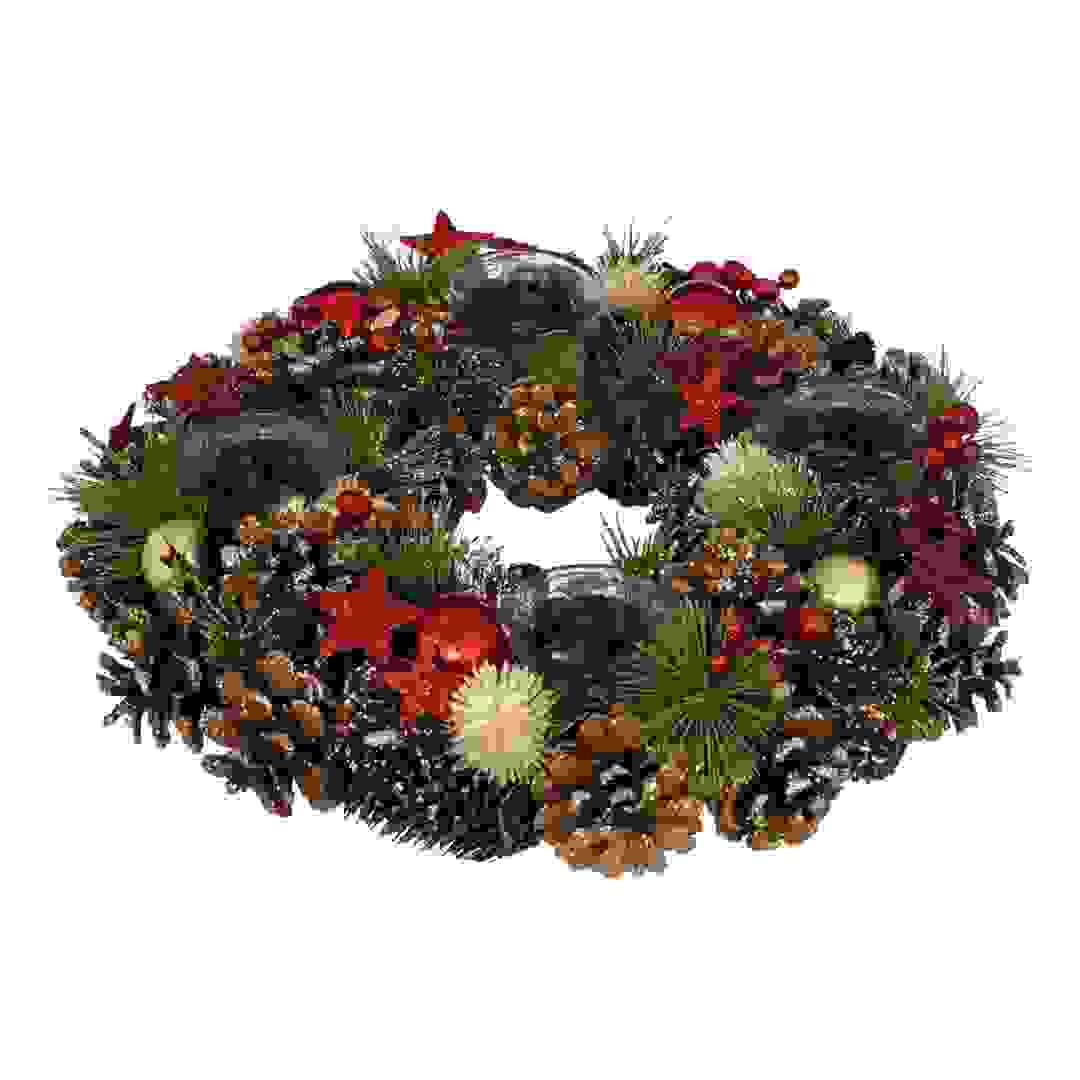 Atmosphera Wreath W/4 Candle Holders (34 x 8.5 cm, Red)