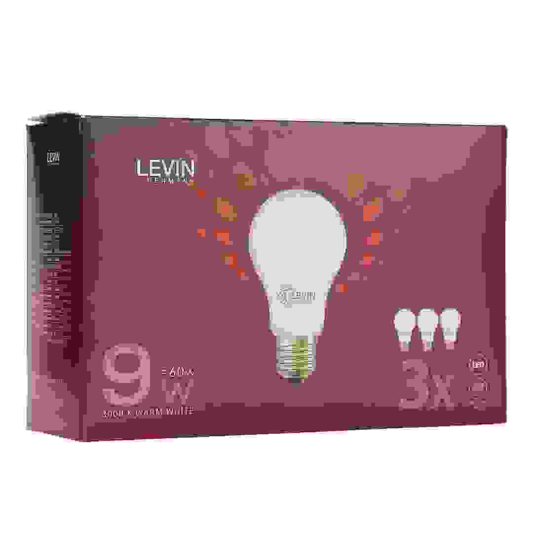 عبوة لمبات LED E27 نوع A ليفين (3 قطع، 9 واط، أبيض مُصفر)