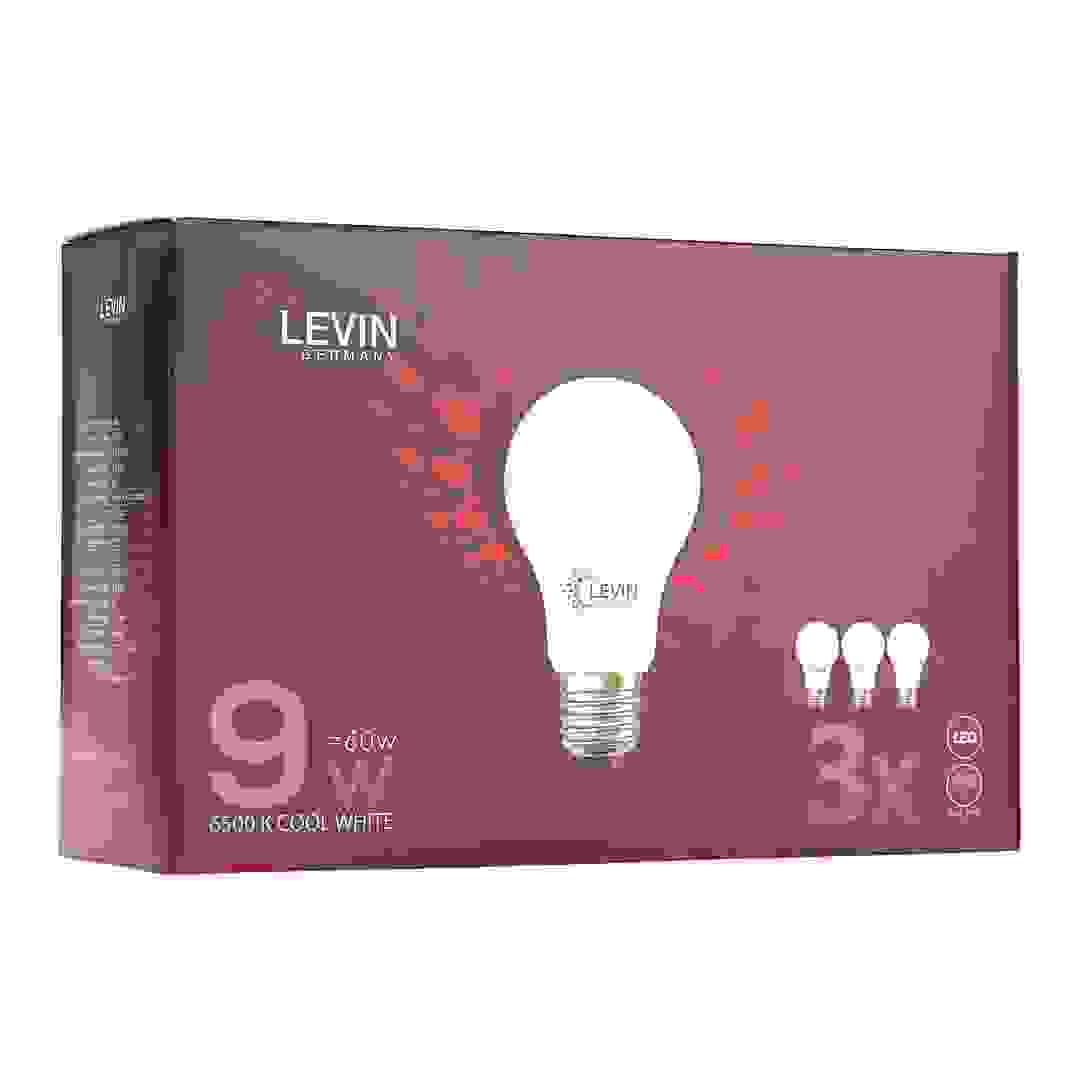 عبوة لمبات LED E27 نوع A ليفين (3 قطع، 9 واط، أبيض ضوء نهاري)