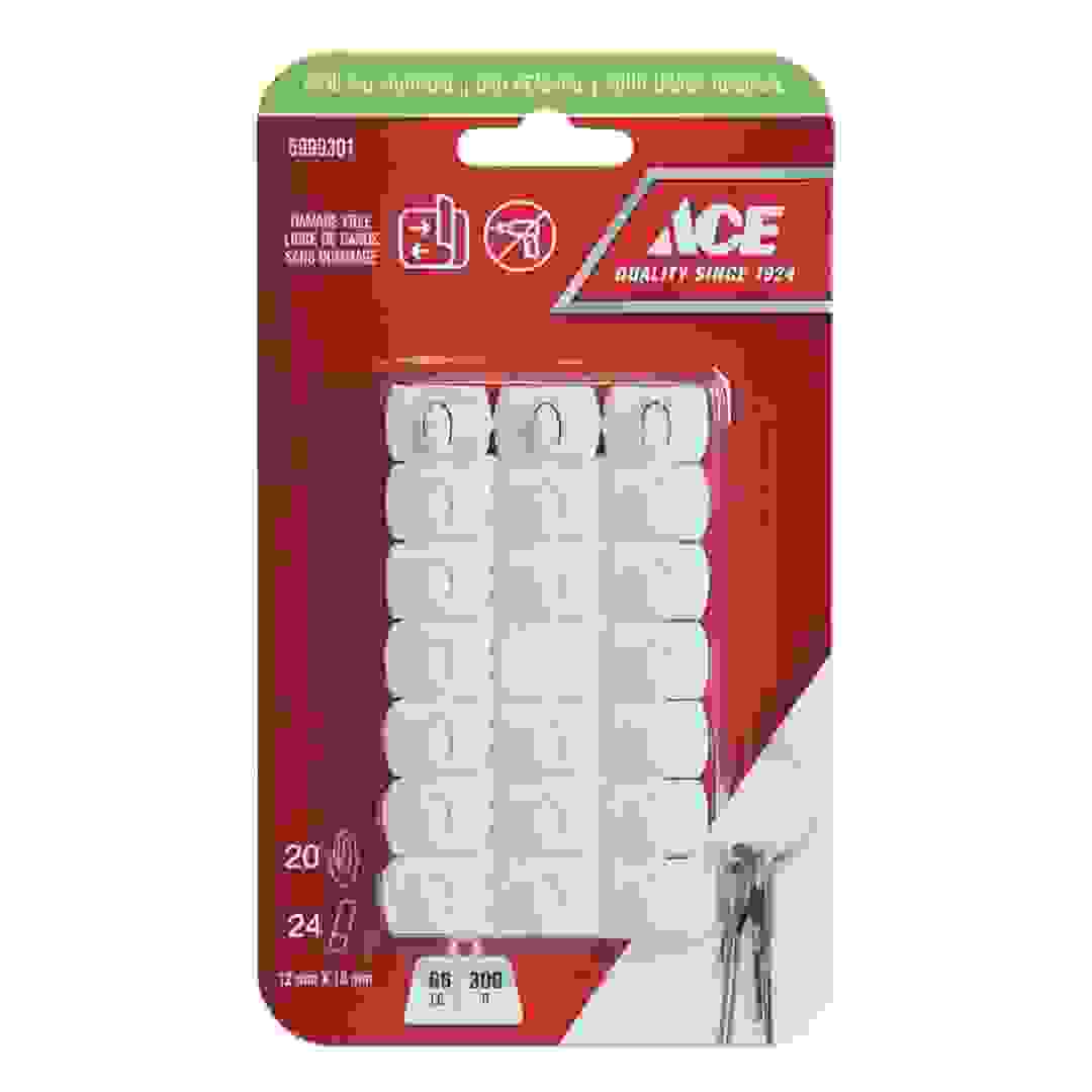 ACE Adhesive Hook Pack (20 Pc., 1.2 x 1.8 cm, White)