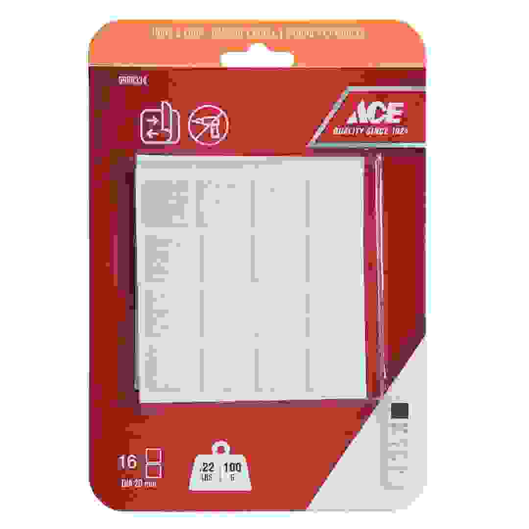ACE Hook & Loop Mounting Squares (16 Pairs, 2 x 2 cm, White)