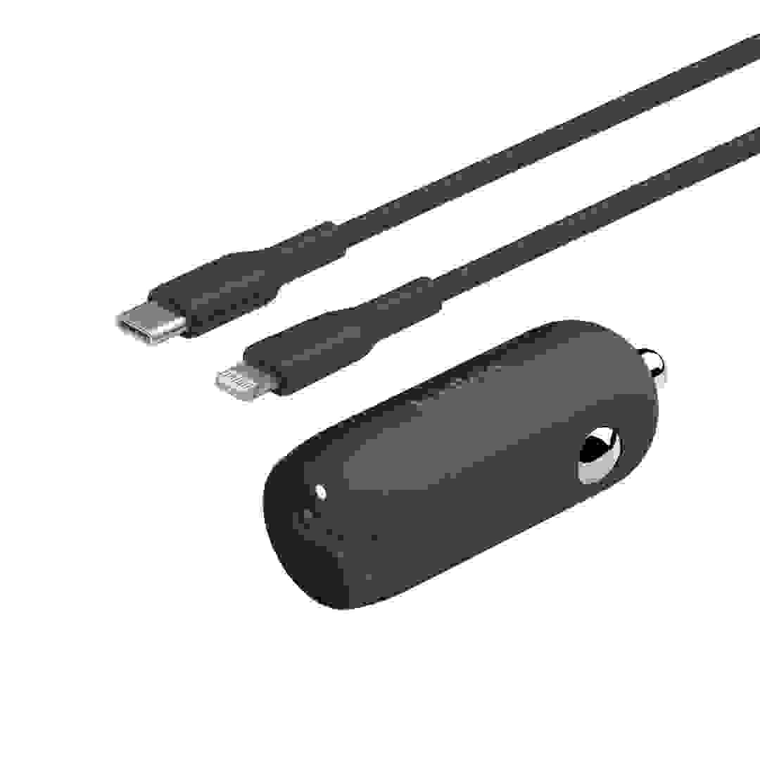 شاحن سيارة بوست USB-C تاشرج بيلكين (30 واط) + كابل USB-C إلى أجهزة أبل (1 متر)