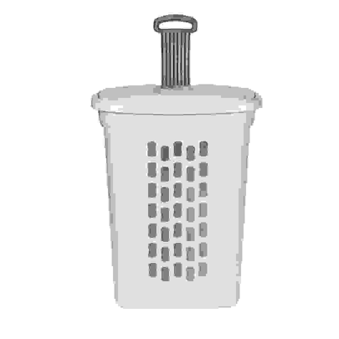 سلة غسيل بلاستيكية بعجلات ستيرلايت (أبيض، 53.34 × 34.93 × 72.07 سم)