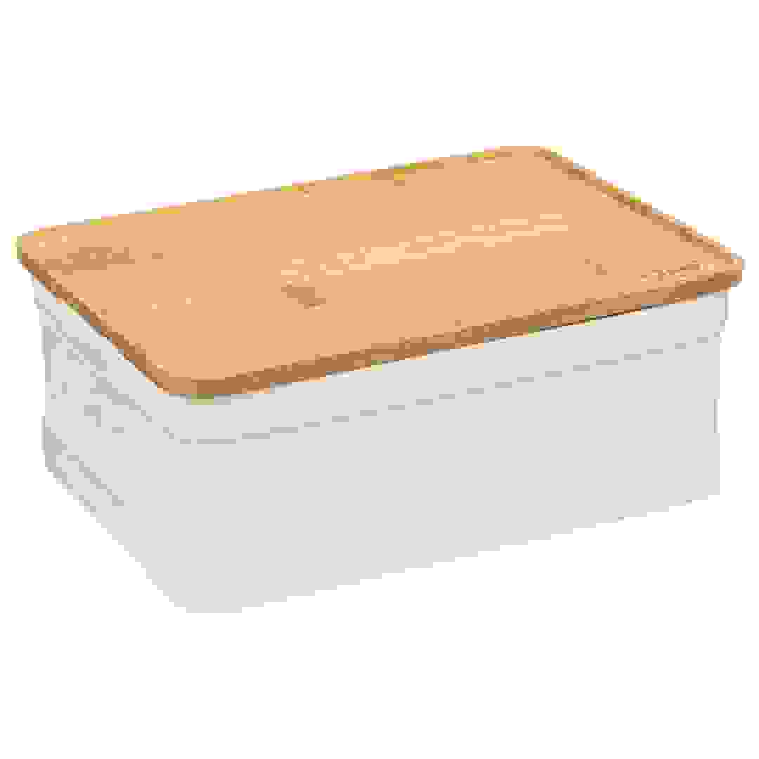 5Five Natureo Stoneware & Bamboo Sugar Cube Box (22.7 x 16 x 9 cm, White)