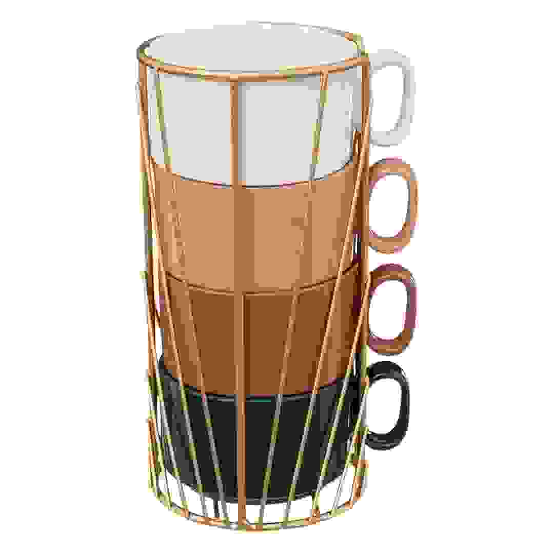 طقم أكواب خزف حجري مع حامل إس جي (عدة ألوان، 4 قطع، 250 مل)