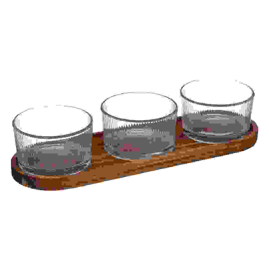 SG Nala Glass & Wood Appetizer Set (4 Pc., Clear)