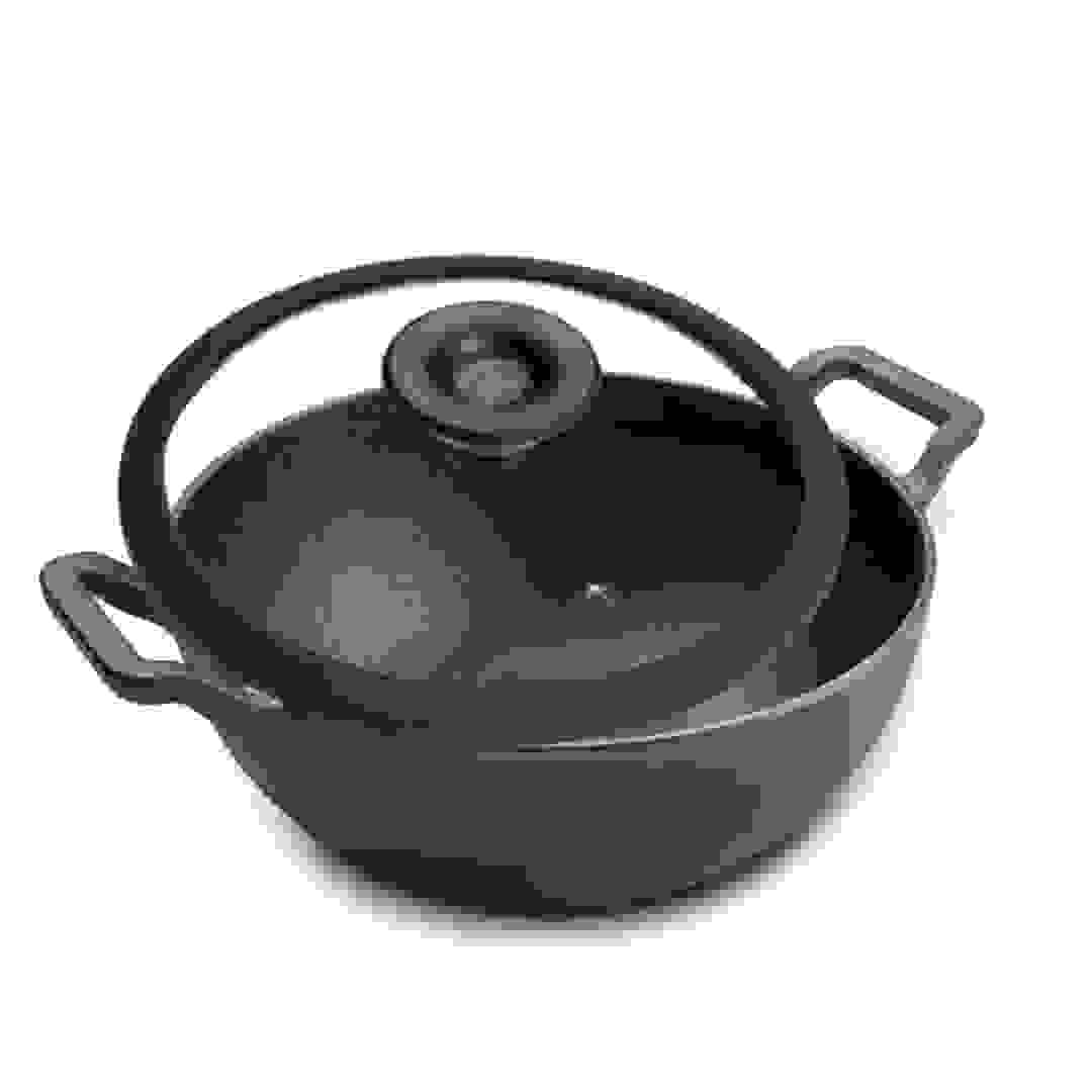 كاداي عميق حديد صب مع غطاء زجاجي برستيج (24 سم، أسود)