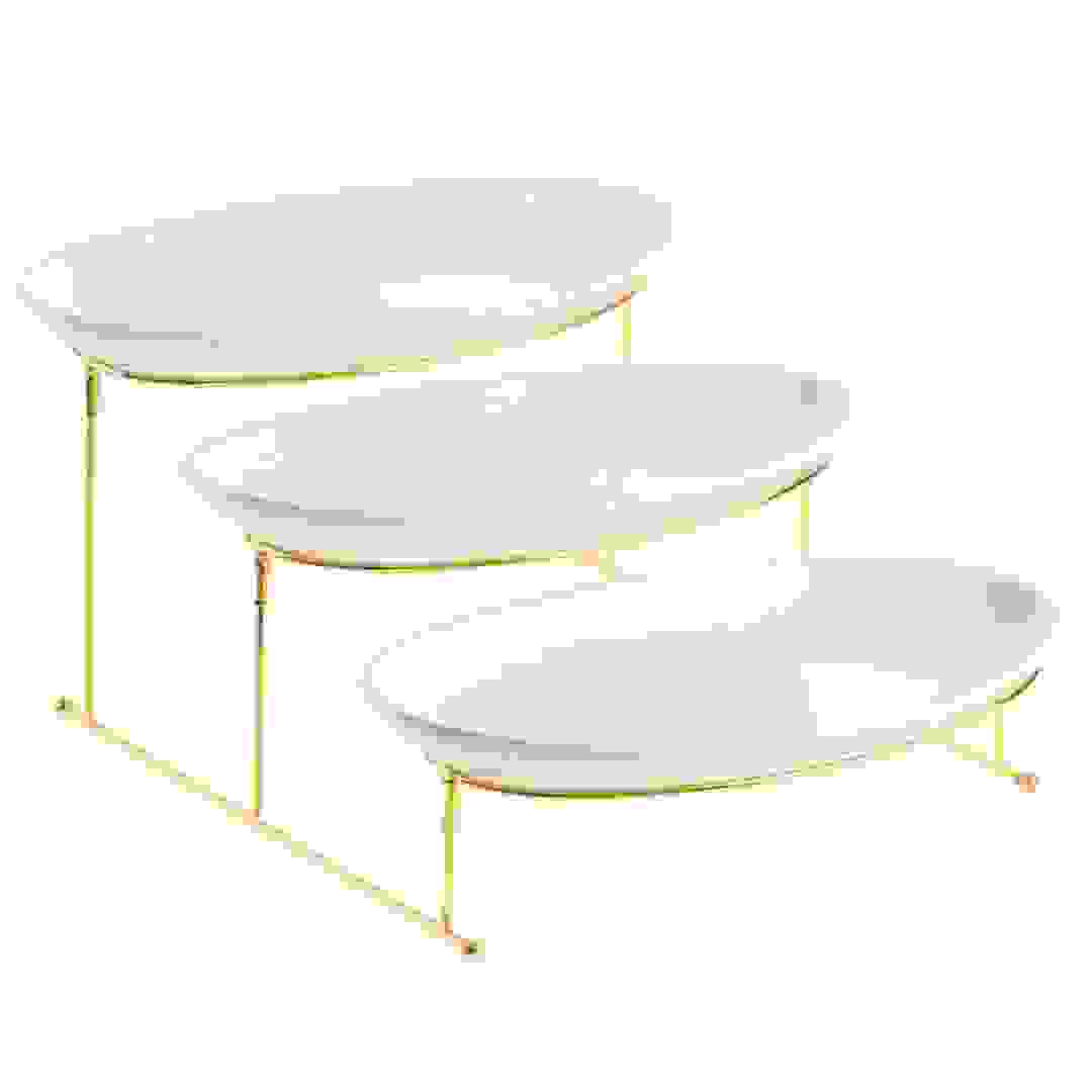 طقم تقديم بيضوي 3 طبقات مع حامل ذهبي أوركيد (21.6 × 12 × 39.2 سم)