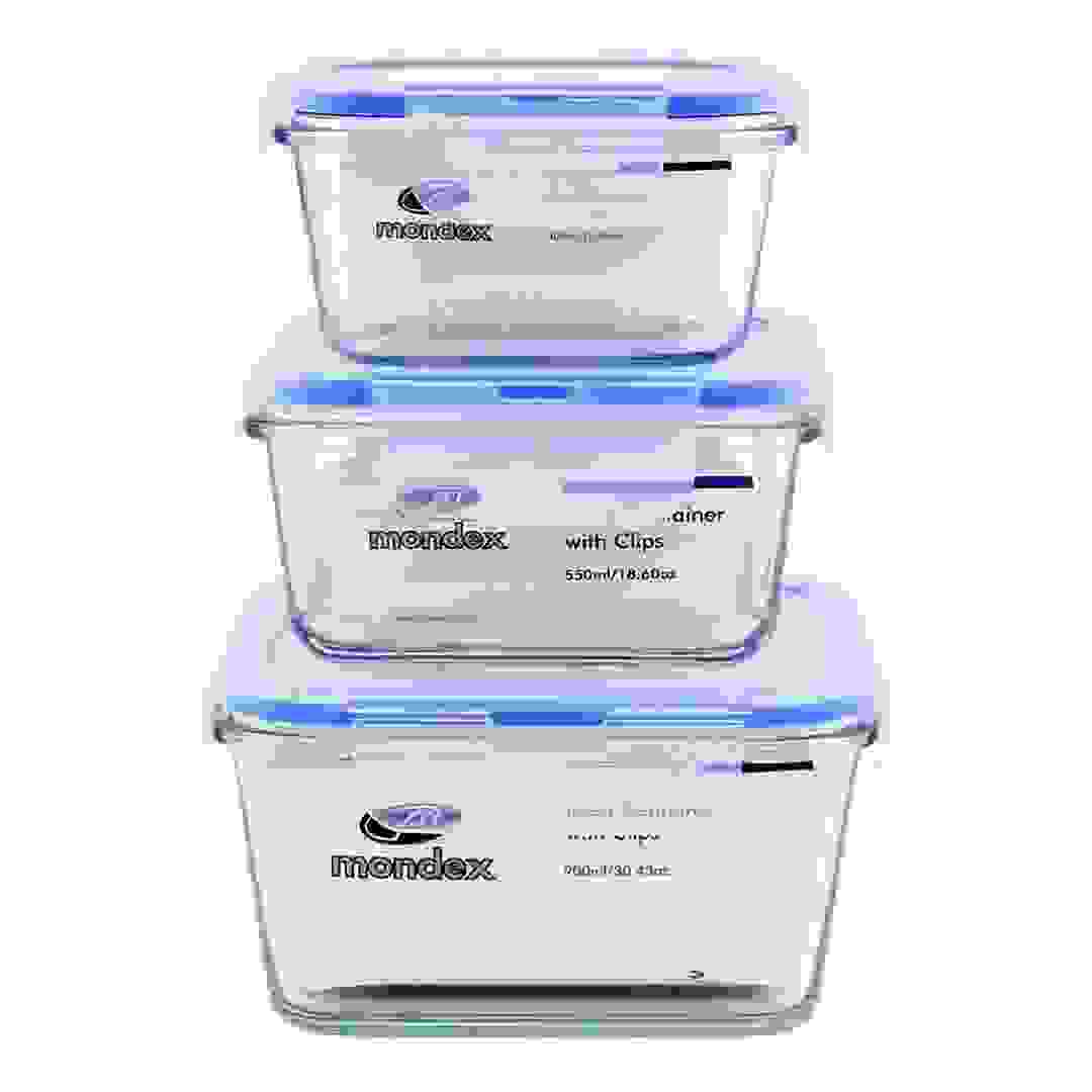 Mondex Square Borosilicate Glass Food Container Set (3 Pc.)