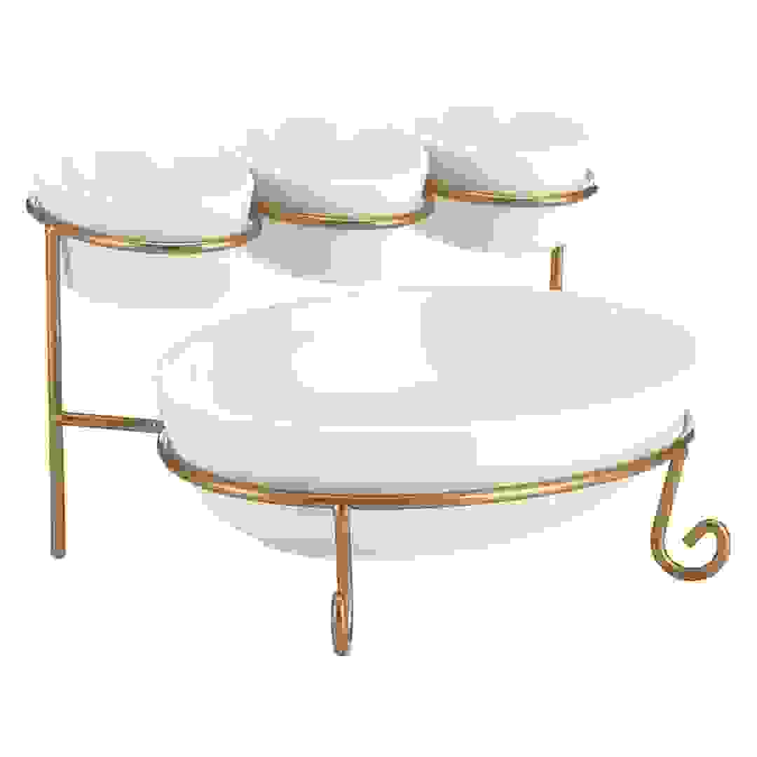 Shallow 2-Tier Serving Set W/Stand (5 Pc.)