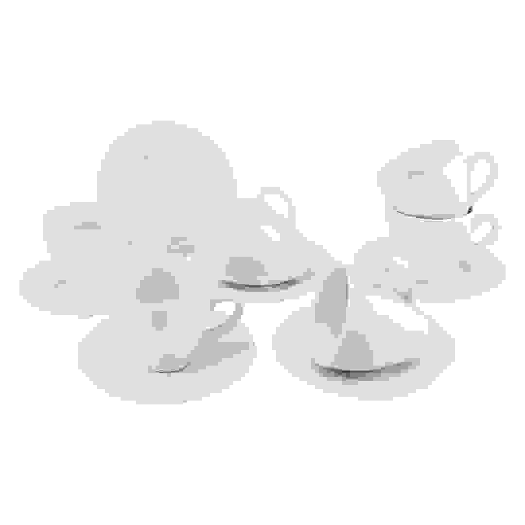 Shallow Glass Cup & Saucer Set (12 Pc., White)