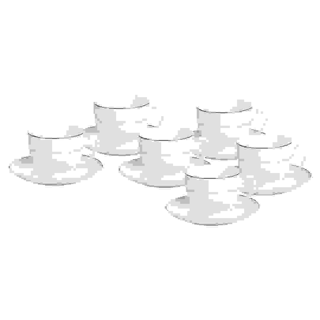 Shallow Glass Cup & Saucer Set (220 ml, 12 Pc., White)