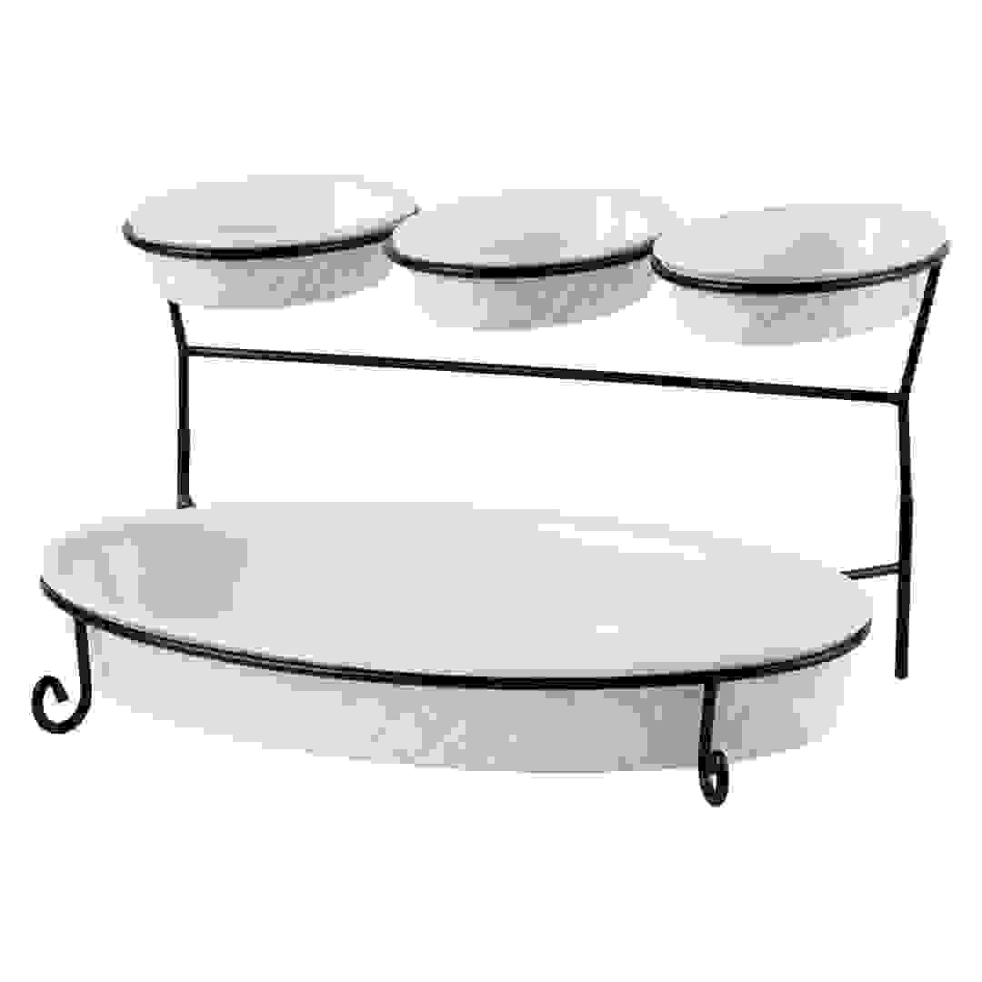 Shallow 2-Tier Oval Porcelain Serving Set (White & Black)