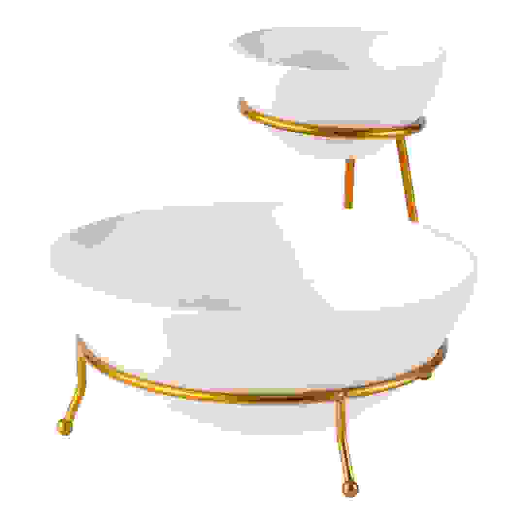 Shallow Chip & Dip Bowl Set (White & Gold)