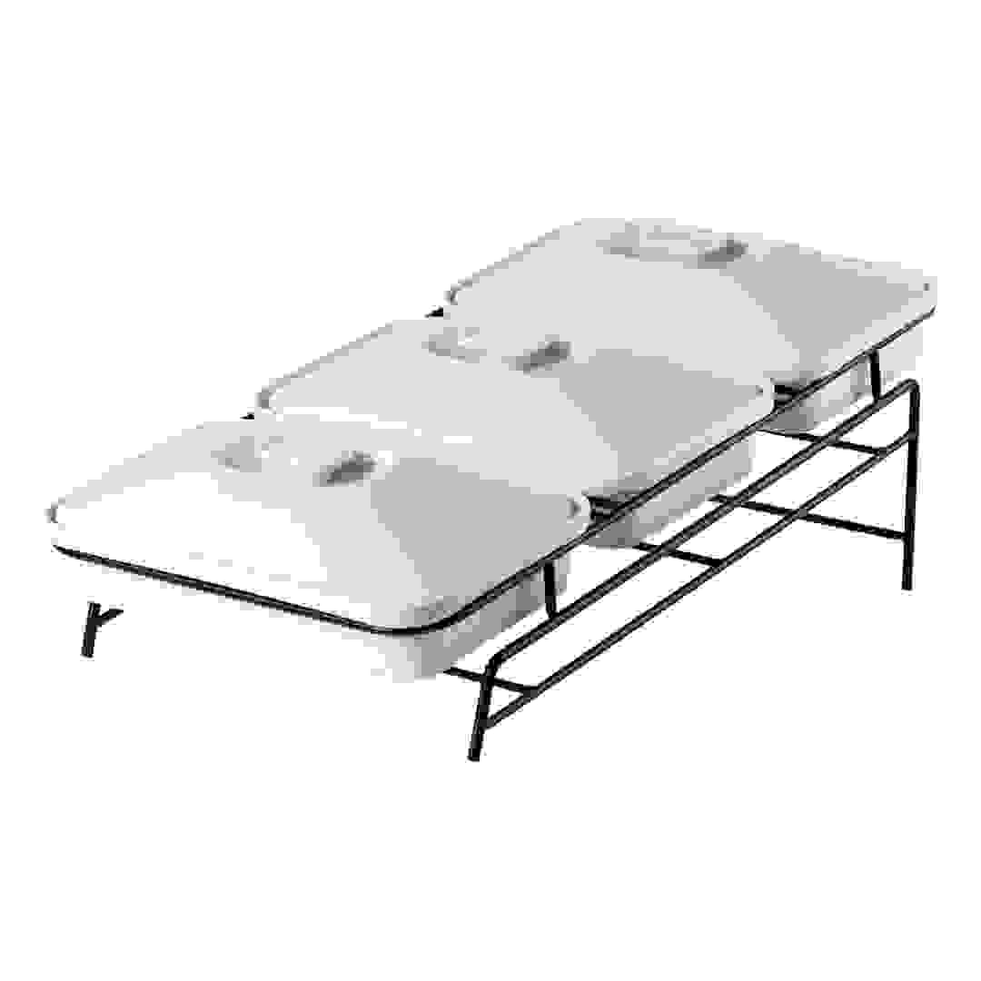 Shallow 3-Grid Casserole Set W/Stand (White & Black)
