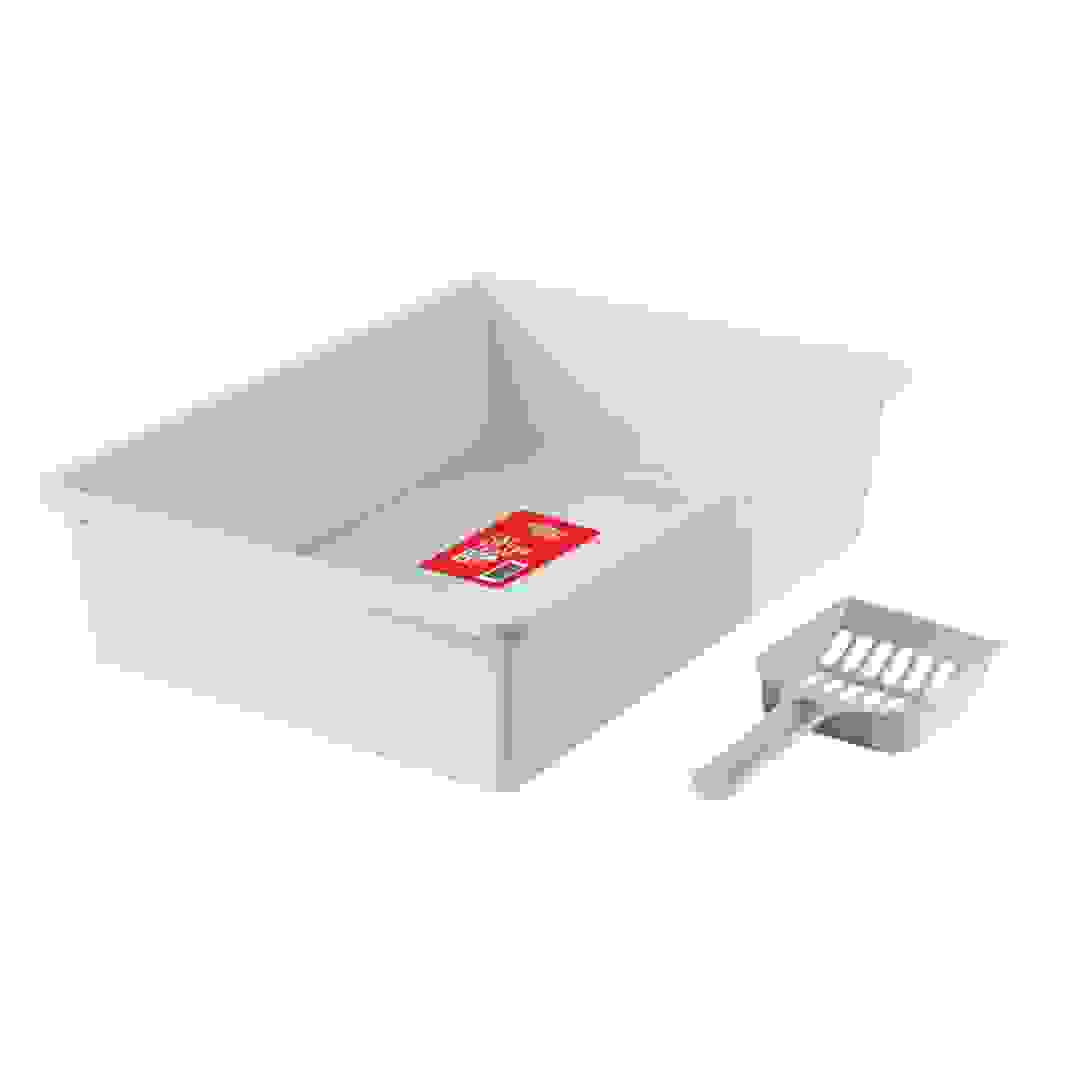 وعاء رمل حمام قطط مع مغرفة أربان بيتس (أبيض، 38 × 28 × 10 سم)