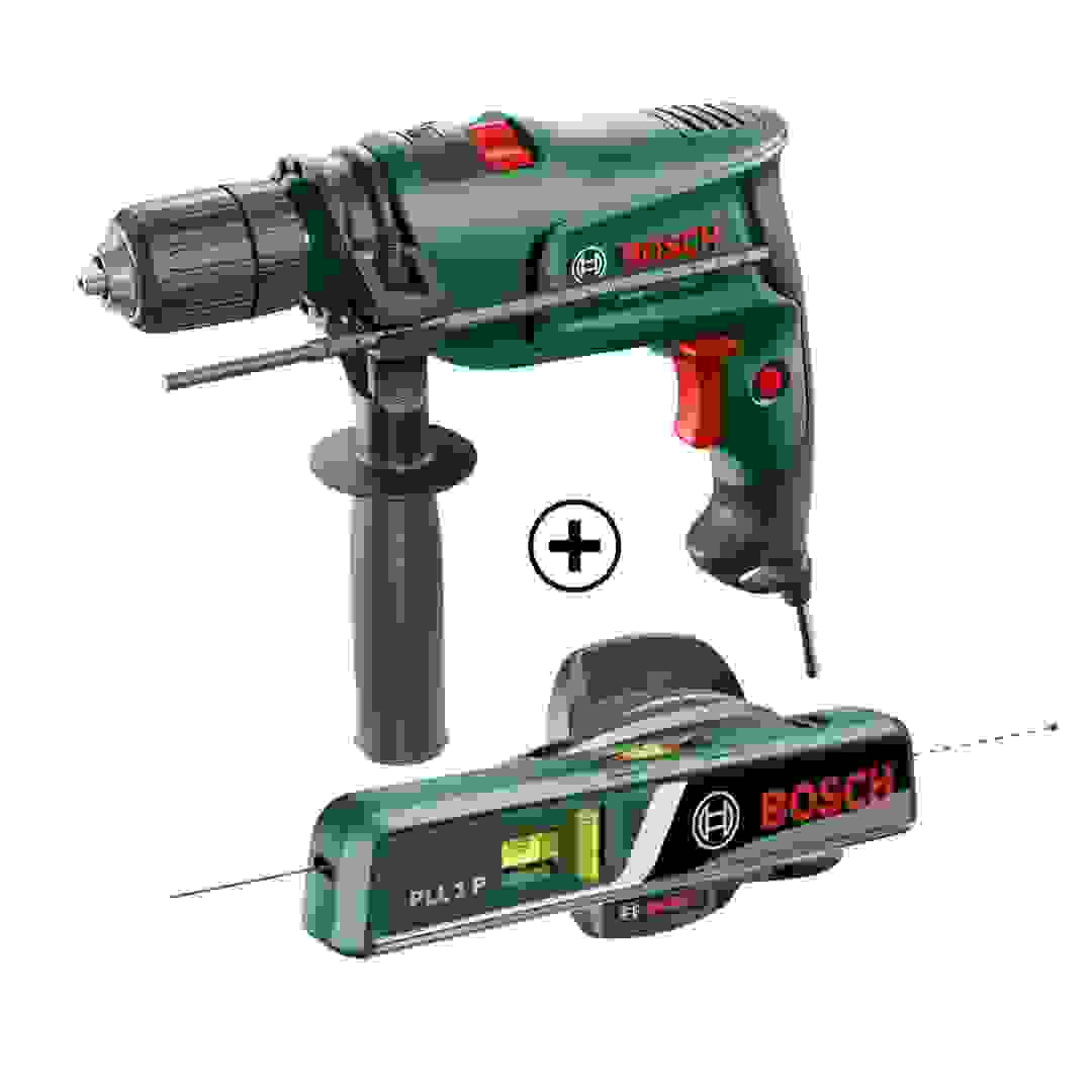 Bosch Easy Impact 600 Corded Impact Drill (600 W) + Laser Spirit Level, PLL 1 P (20 m)
