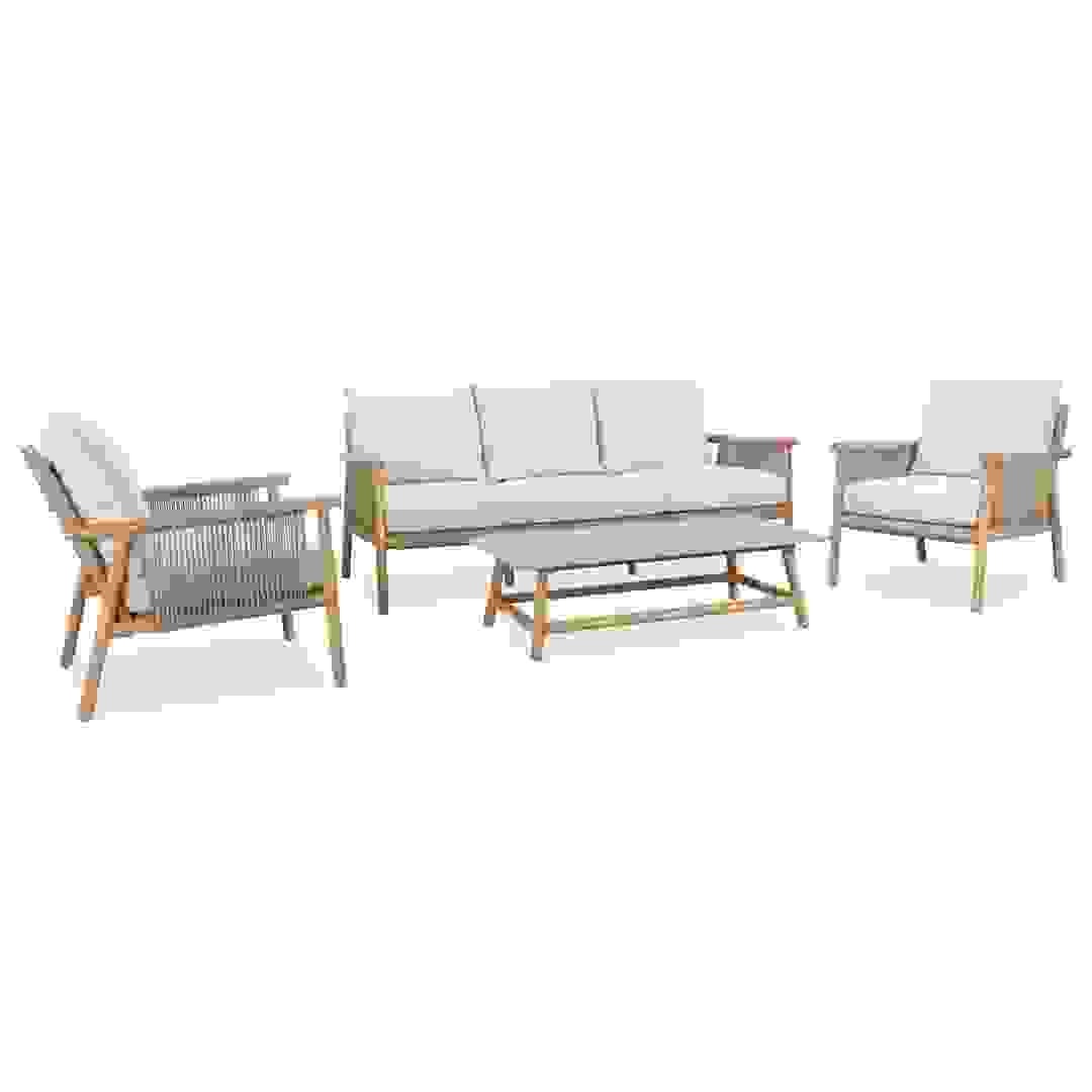Artemis Acacia Wood & Rope 5-Seater Outdoor Sofa Set W/Cushions (185 x 80 x 77 cm)