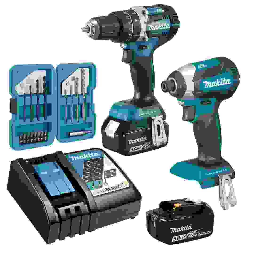 Makita Cordless Impact Driver, DTD153 (18 V) + Cordless Hammer Driver Drill, DHP484 (18 V) + Batteries & Charger