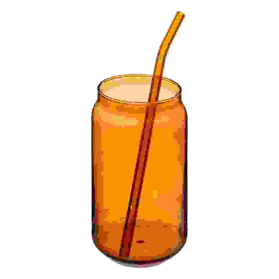 SG Be Vintage Glass Can Tumbler W/Straw (520 ml, Amber)