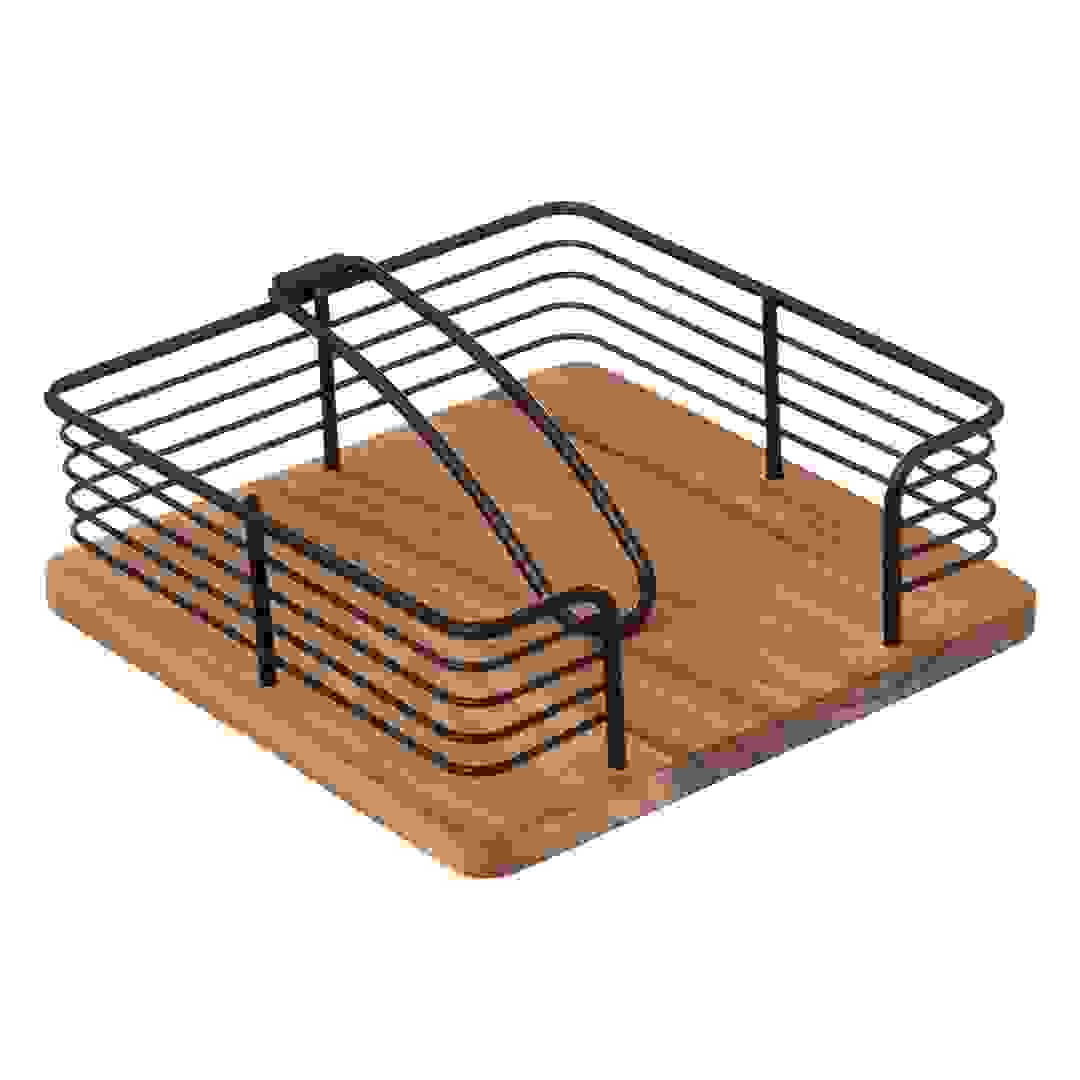 حامل مناديل خشب أكاسيا مع مشبك 5فايف (19 × 19 × 7 سم)