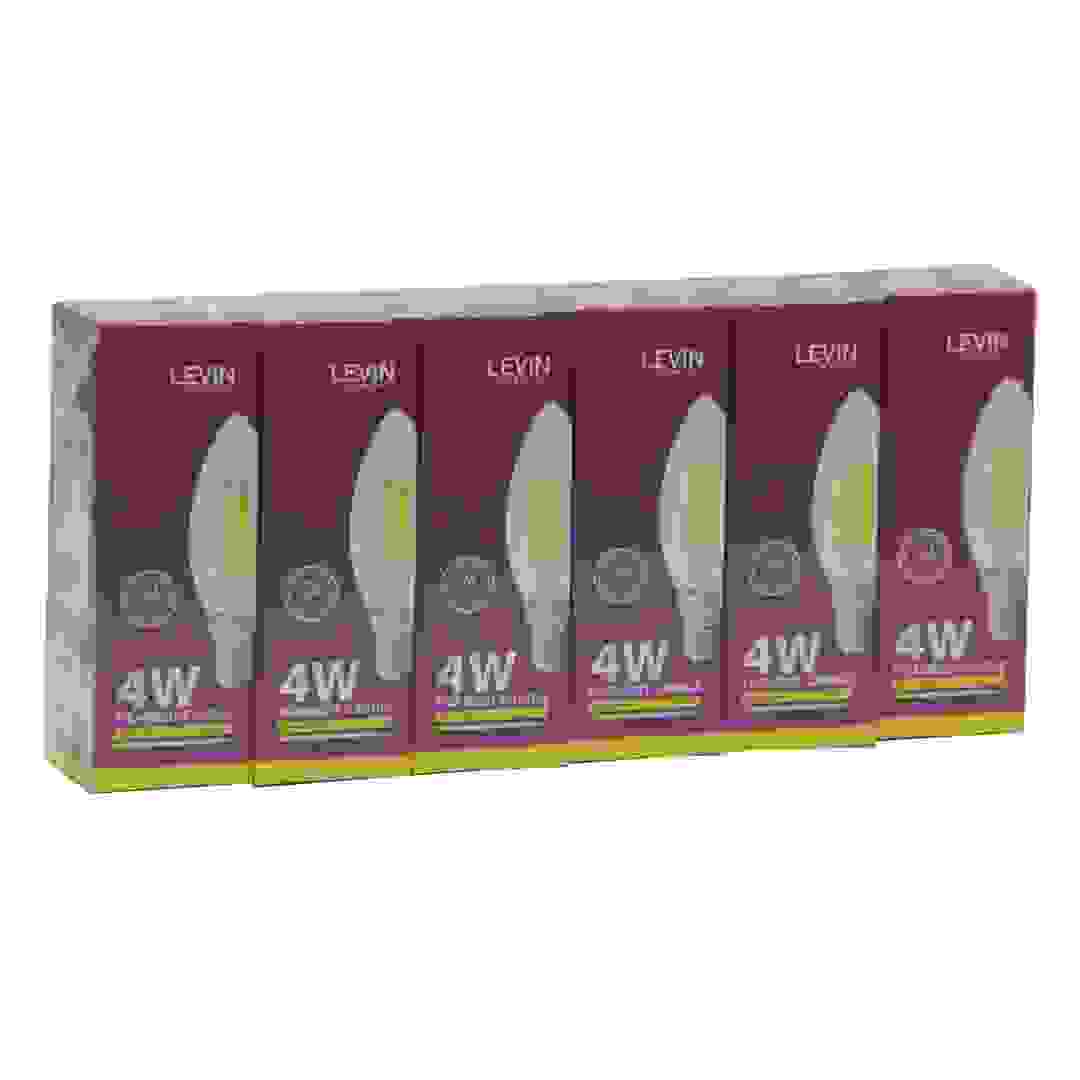 لمبات ليفين LED C37 شمعة بفتيل إضاءة (4 واط، أبيض دافئ، 6 قطع، قاعدة E14)