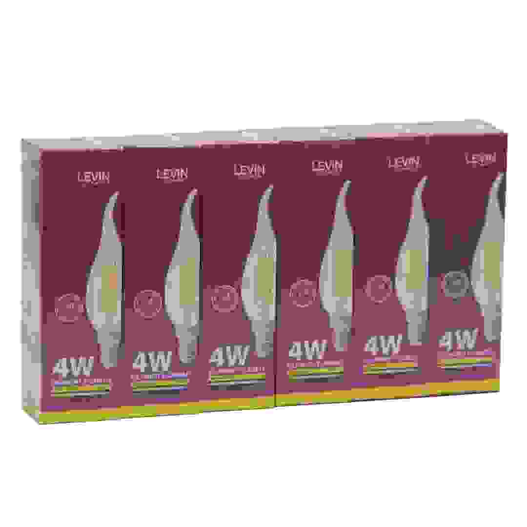 لمبات ليفين LED C37 شمعة بفتيل إضاءة مع ذيل (4 واط، أبيض دافئ، 6 قطع، قاعدة E14)