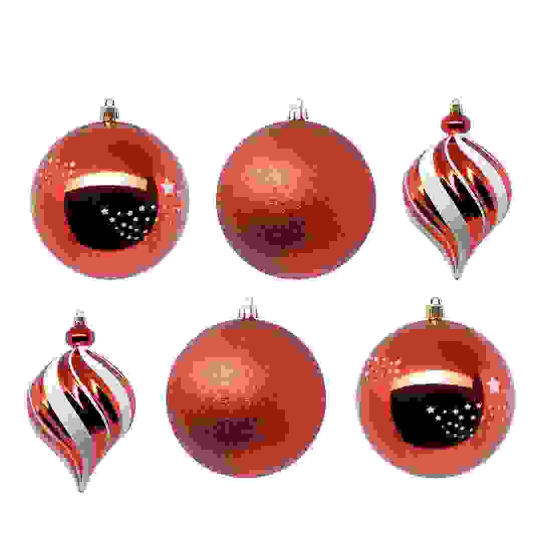 Atmosphera Plastic Christmas Baubles (10 cm, Red & White, 6 Pc.)