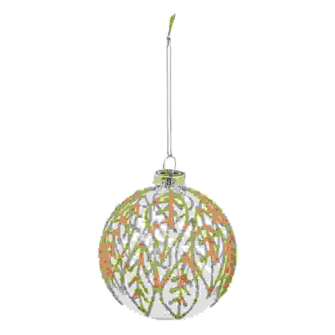 Atmosphera Christmas Glass Leaves Pearls Bauble (9 cm, Gold)