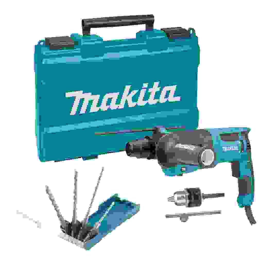 مثقاب مطرقي احترافي لاسلكي HR2630X7 ماكيتا (800 واط) + طقم ريش ولقم حفر وأزاميل (10 قطع)