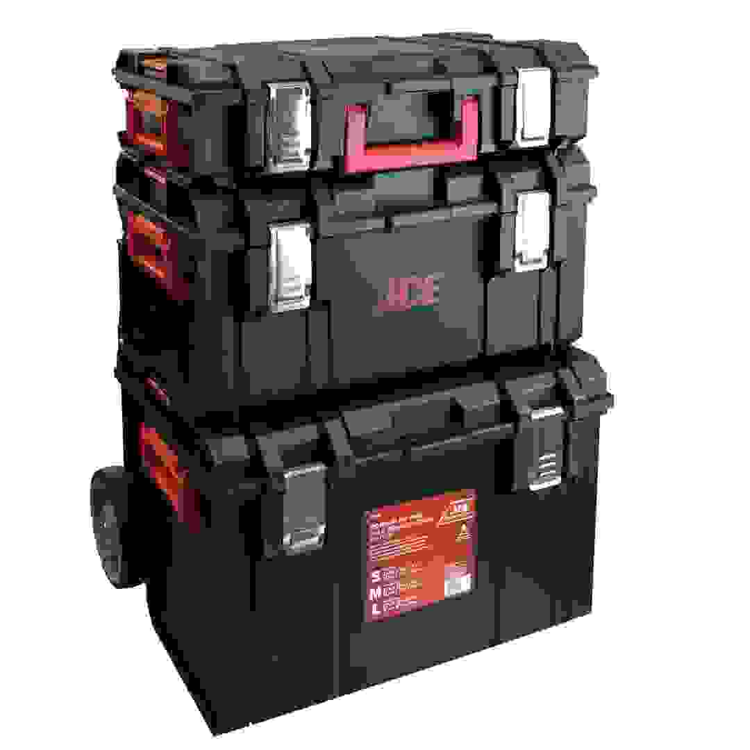 مجموعة 3 قطع صندوق أدوات بلاستيك دوار بمقبض وعجلات إيس