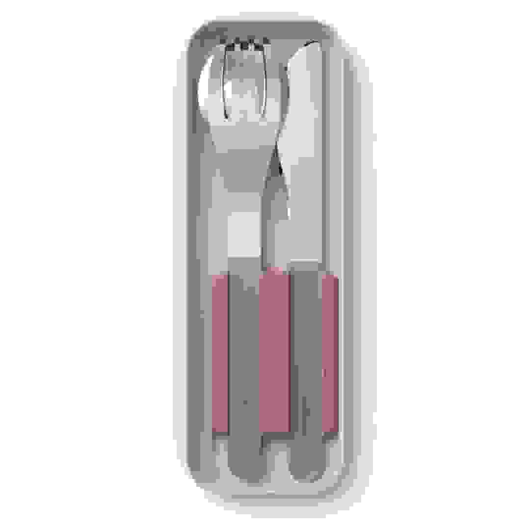 Monbento Stainless Steel Slim Box Cutlery Set (3 Pc., Pink Moka)