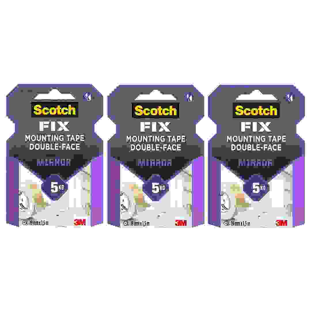 شريط لاصق ذو وجهين لتثبيت المرايا (19 ملم × 1.5 متر، عبوة 3 قطع)