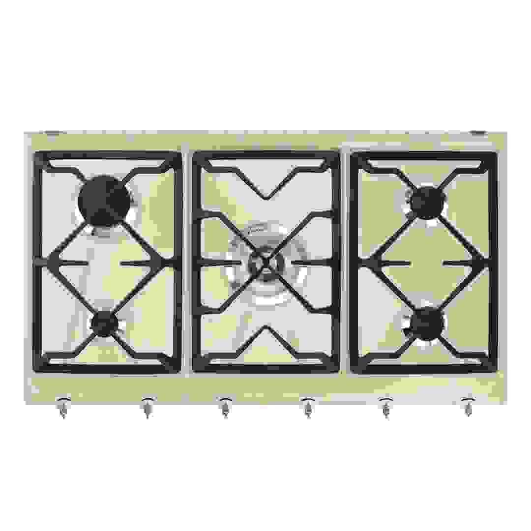 SMEG Coloniale Aesthetic 5 Zone Traditional Built-In Gas Hob, SRV896POGH (Cream, 3 x 88.5 x 50 cm)