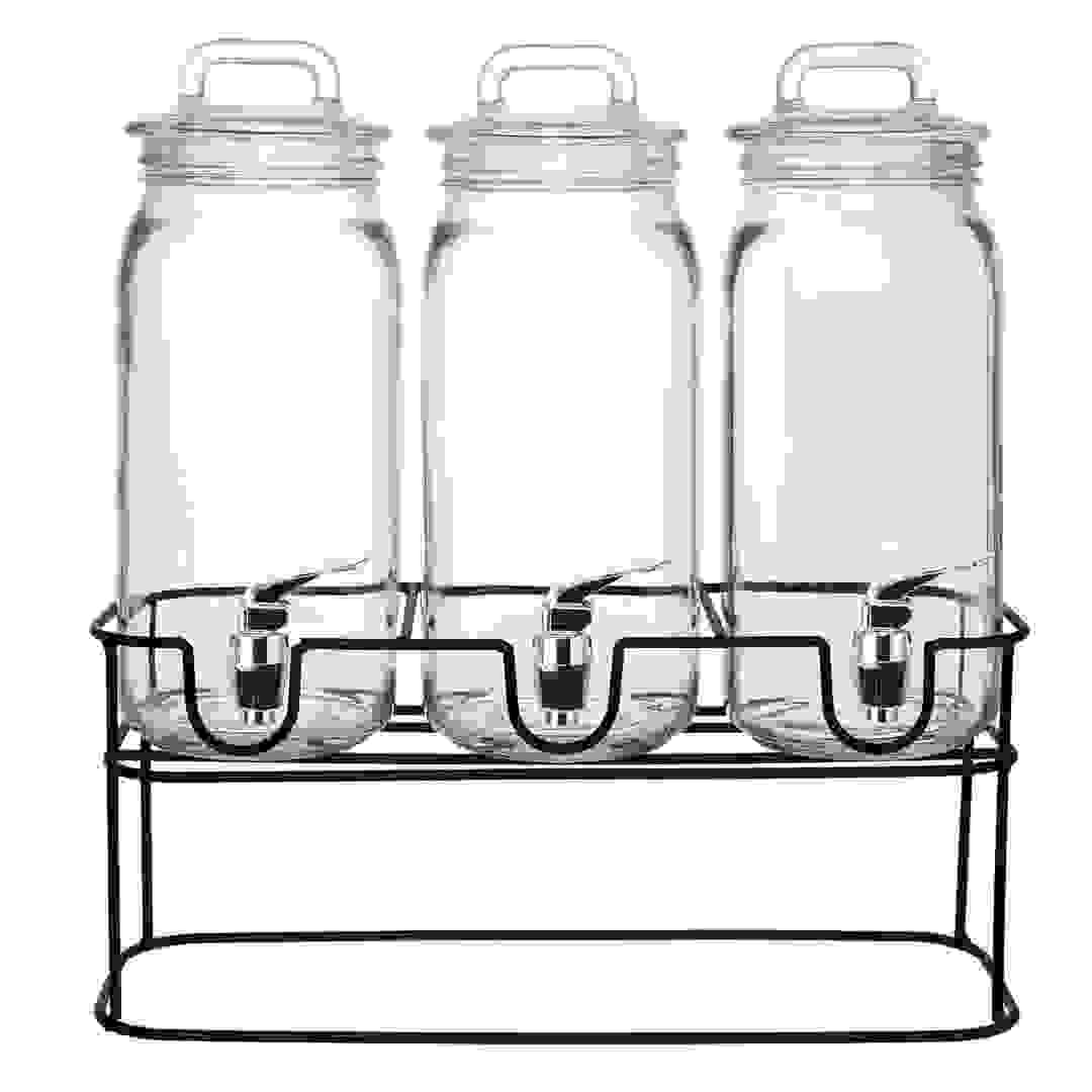 طقم موزعات عصائر زجاجية مع حامل (3 لتر، 3 قطع)