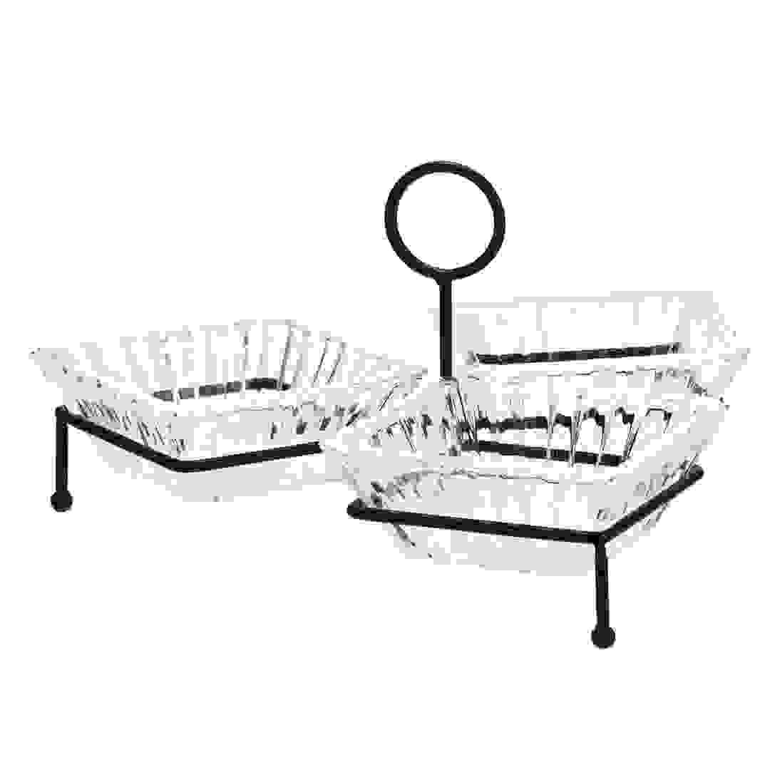 Glass Snack Bowl Set W/Black Stand (3 Pc.)
