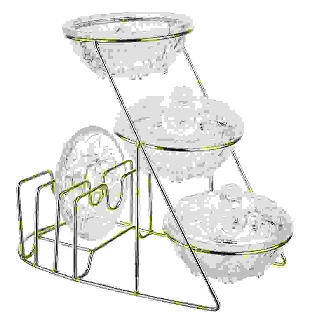 طقم أوعية وجبات خفيفة زجاج مع حامل ذهبي (3 قطع)